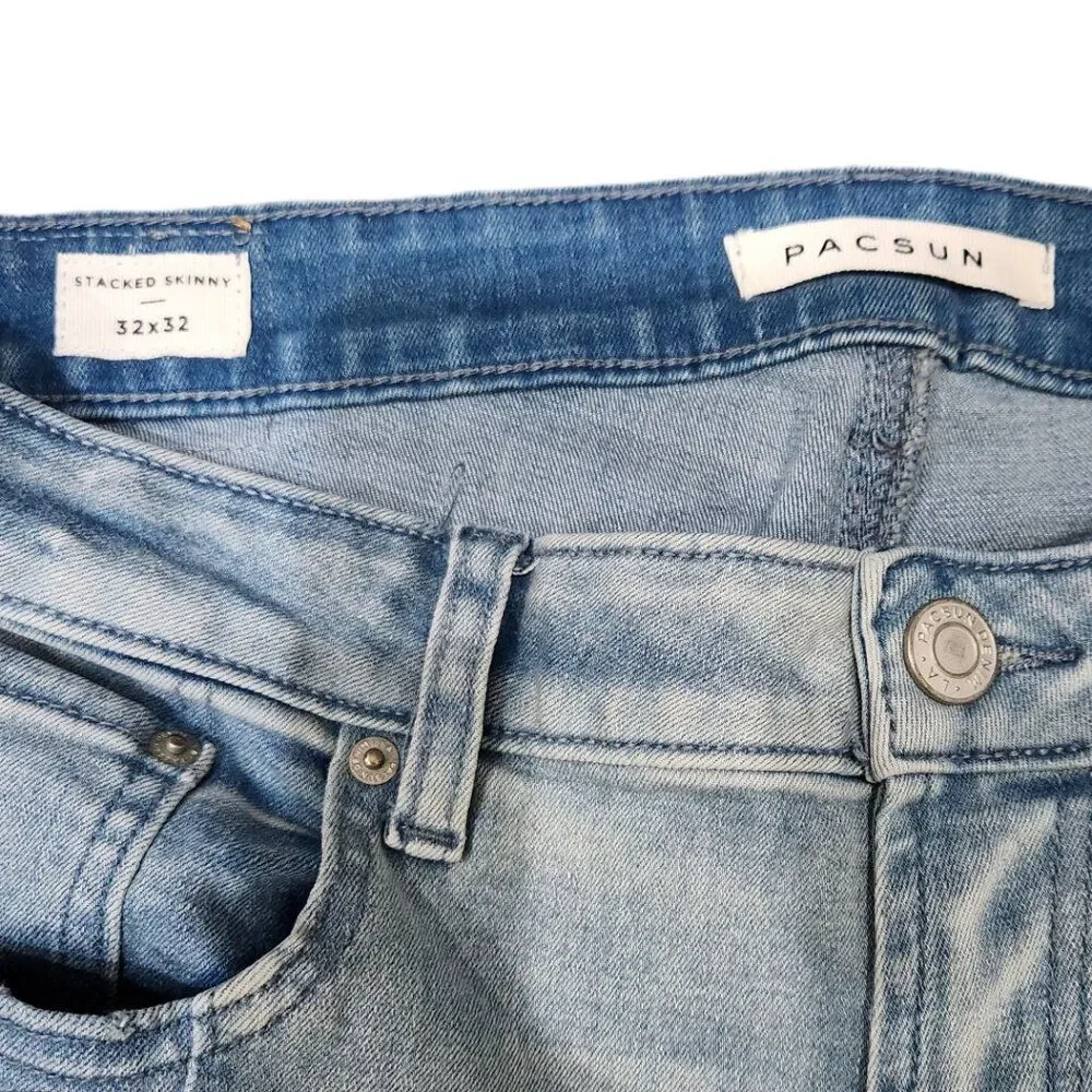 Pacsun Slim Straight Stretch Moto Stacked Skinny Distressed Blue Jeans 32x32